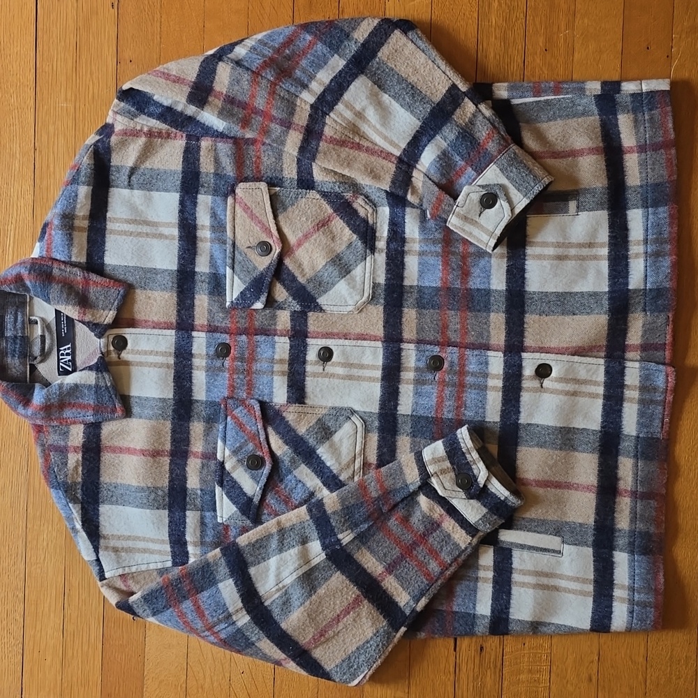 Zara, Shacket Wool Blend Plaid, Oversized, EUC, Women's M